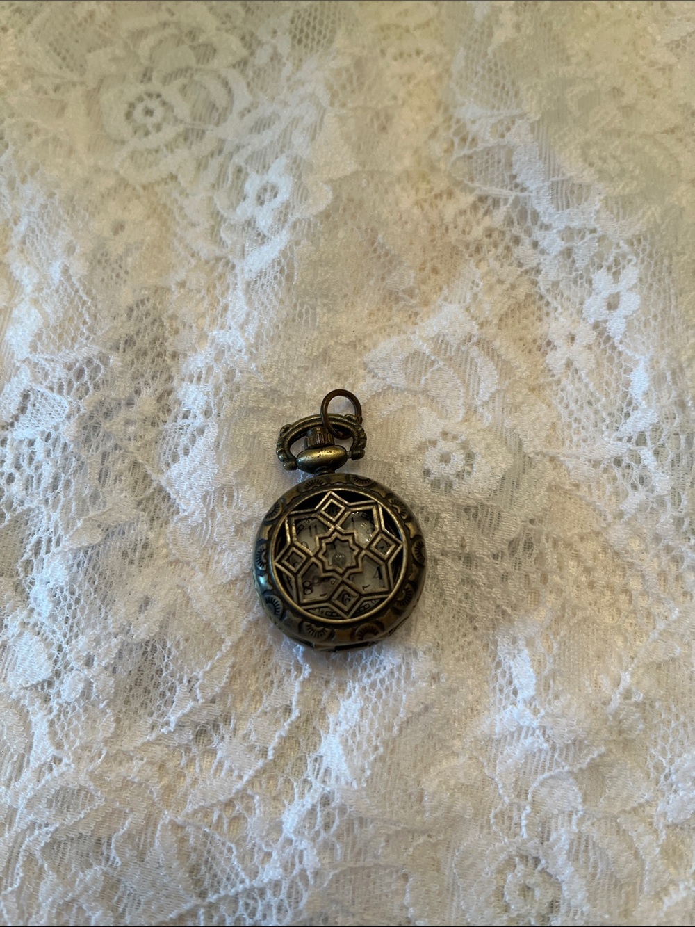 Vintage-Style Ornate Pocket Watch Pendant in Antique Brass